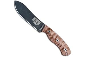 ESEE James Gibson Designed JG5 Nessmuk Fixed Blade Knife w/Sculpted Micarta Handles, Black Oxide Finish, and Brown Leather Po