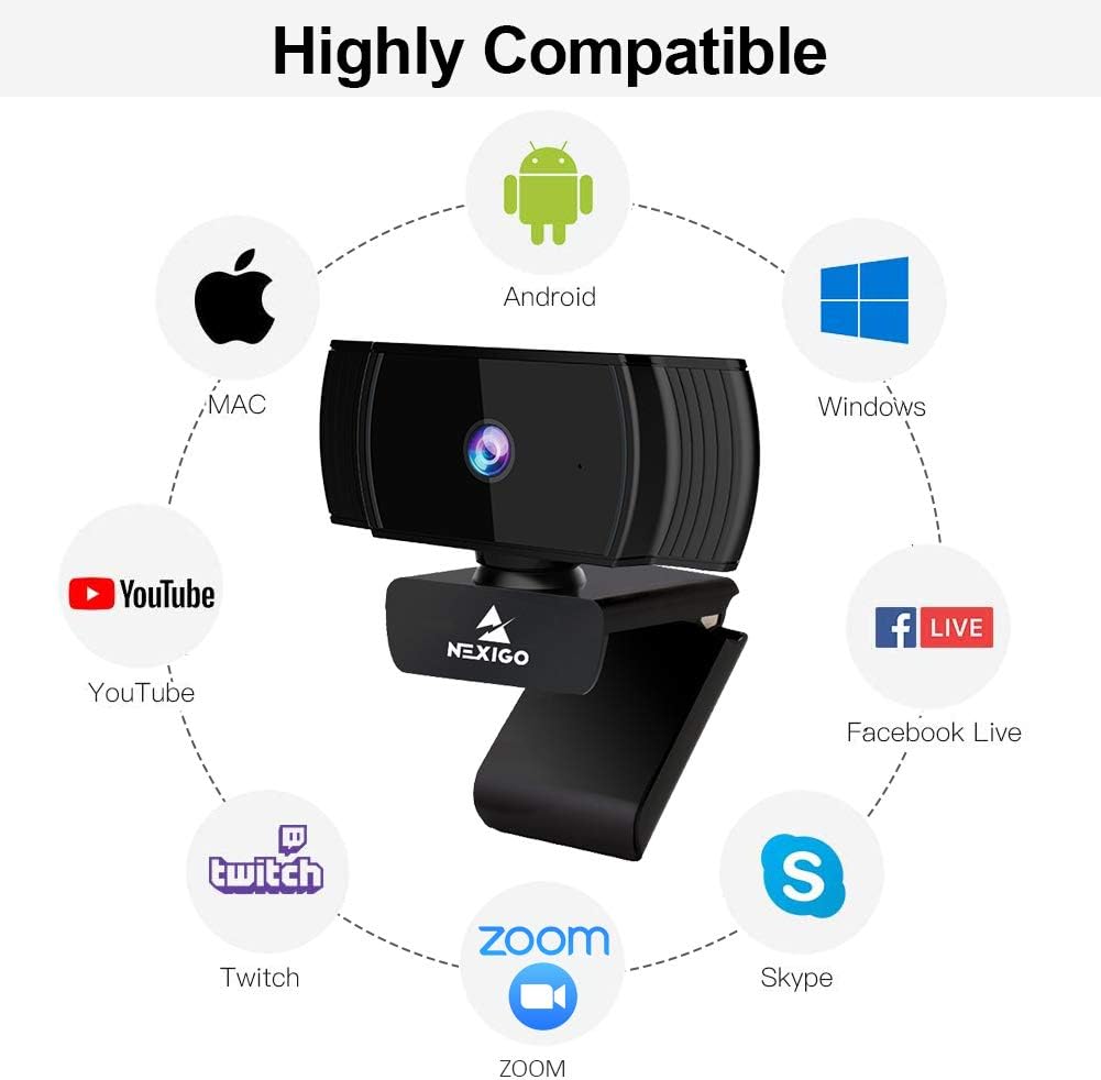 2020 AutoFocus 1080p Streaming Webcam with Stereo Microphone and Privacy Cover, NexiGo FHD USB Web Camera, for Online Class, Zoom Meeting Skype Facetime Teams, PC Mac Laptop Desktop: Electronics