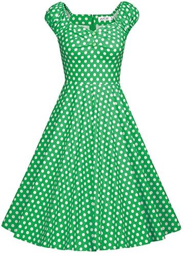 JUESE Women's 1950's Sweetheart Cocktail Party Casual Wiggle Swing Dress(XL,Green WBDot)