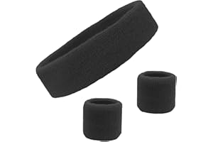 Kenz Laurenz Sweatband Set Cotton Sports Headband Terry Cloth Wristband Moisture Wicking Sweat Absorbing Head Band Athletic Exercise Basketball Wrist Sweatbands and Headbands