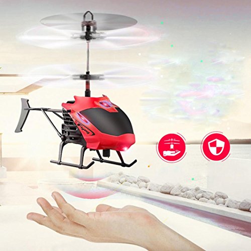 Leegor Mini RC Infraed Induction Helicopter Aircraft Flashing Light Electric Flying Toys For Kids USB Charged Airplanes Birthday Present Christmas Gift (Red ) - Thumbnail 2
