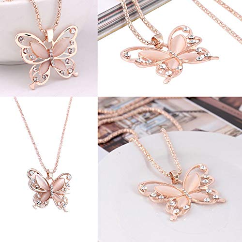 DHUDDUG Rose Gold Butterfly Rhinestone Inlaid Necklace for Women and Teen Girls