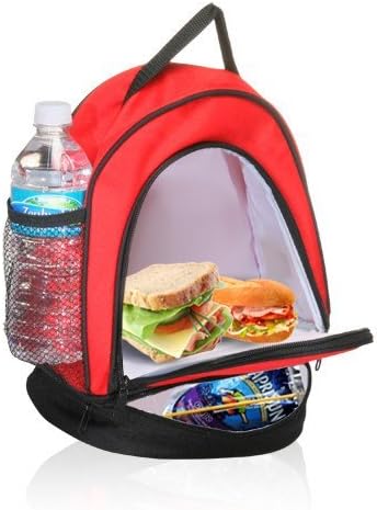 Dual Compartment Insulated Lunch Bag / Lunch Tote by Sacko (Red) For Men, Women, Kids. Great Lunchbox for Girls, Boys and for School, Work, etc
