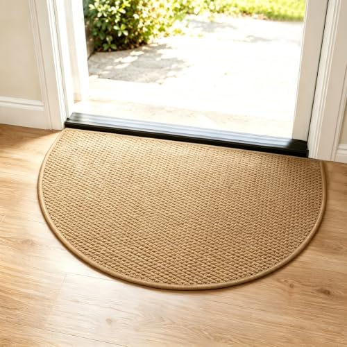 Rantuia Tapete para Entrada De Casa Semicircular 80 x 50 cm, Tapete Entrada Antideslizante, Superficie Tejida De Bucle, Atrapa Polvo y Suciedad, para Puerta, Pasillo y Sala, Color Camel
