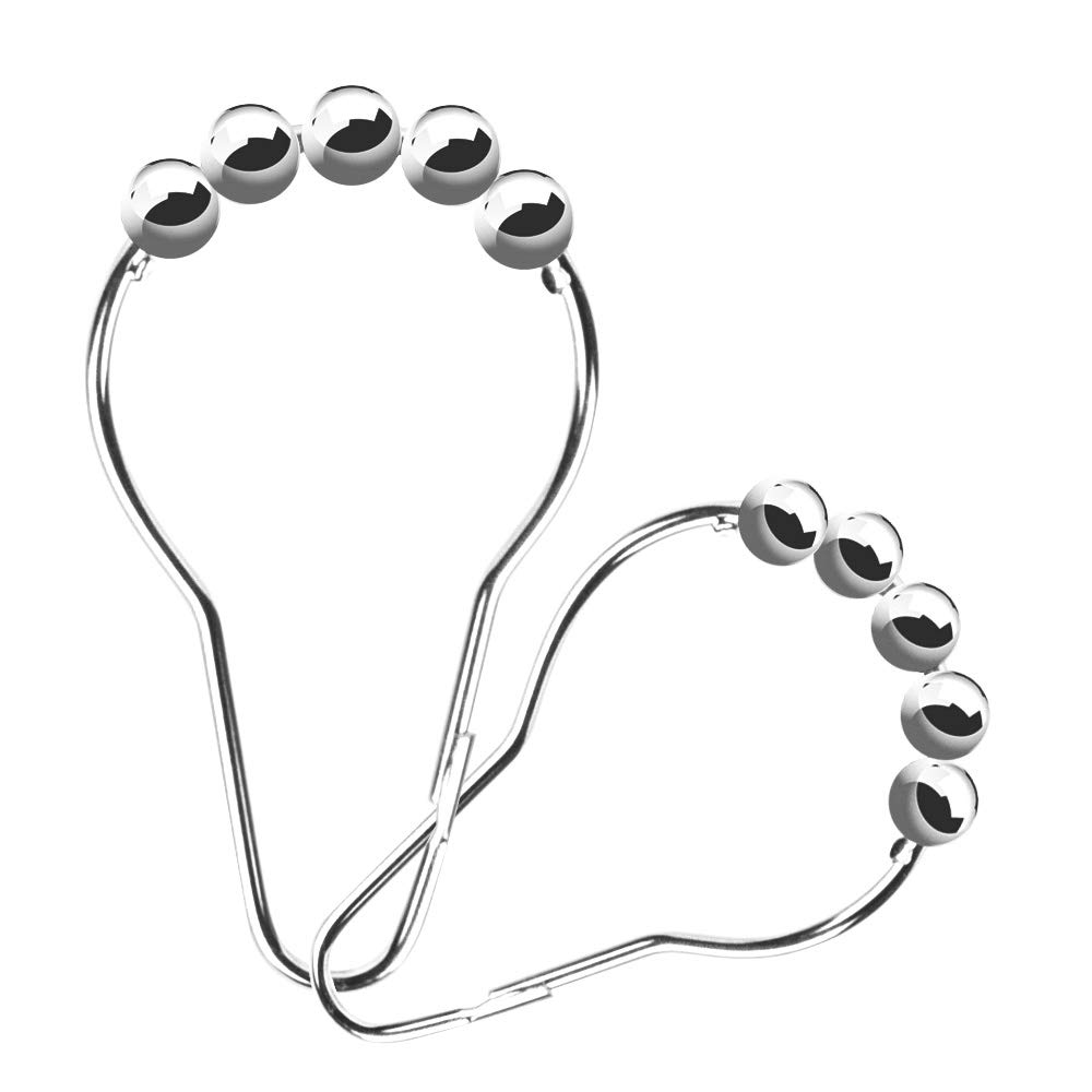 Rustproof Shower Curtain Hooks Rings, Heavy Duty 304 Stainless Steel, Roller Glide Hooks, Polished Nickle, Set of 12