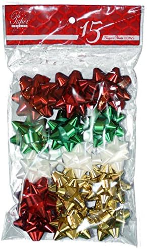 Paper Images Medium Elegant Self-Stick Bow 15 Pack (Red/Green/White/Gold, Mini)