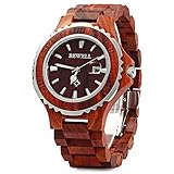 Bewell 100BG Wooden Watch Analog Quartz Light Weight Vintage Wrist Watch for Men (Red Sandalwood)