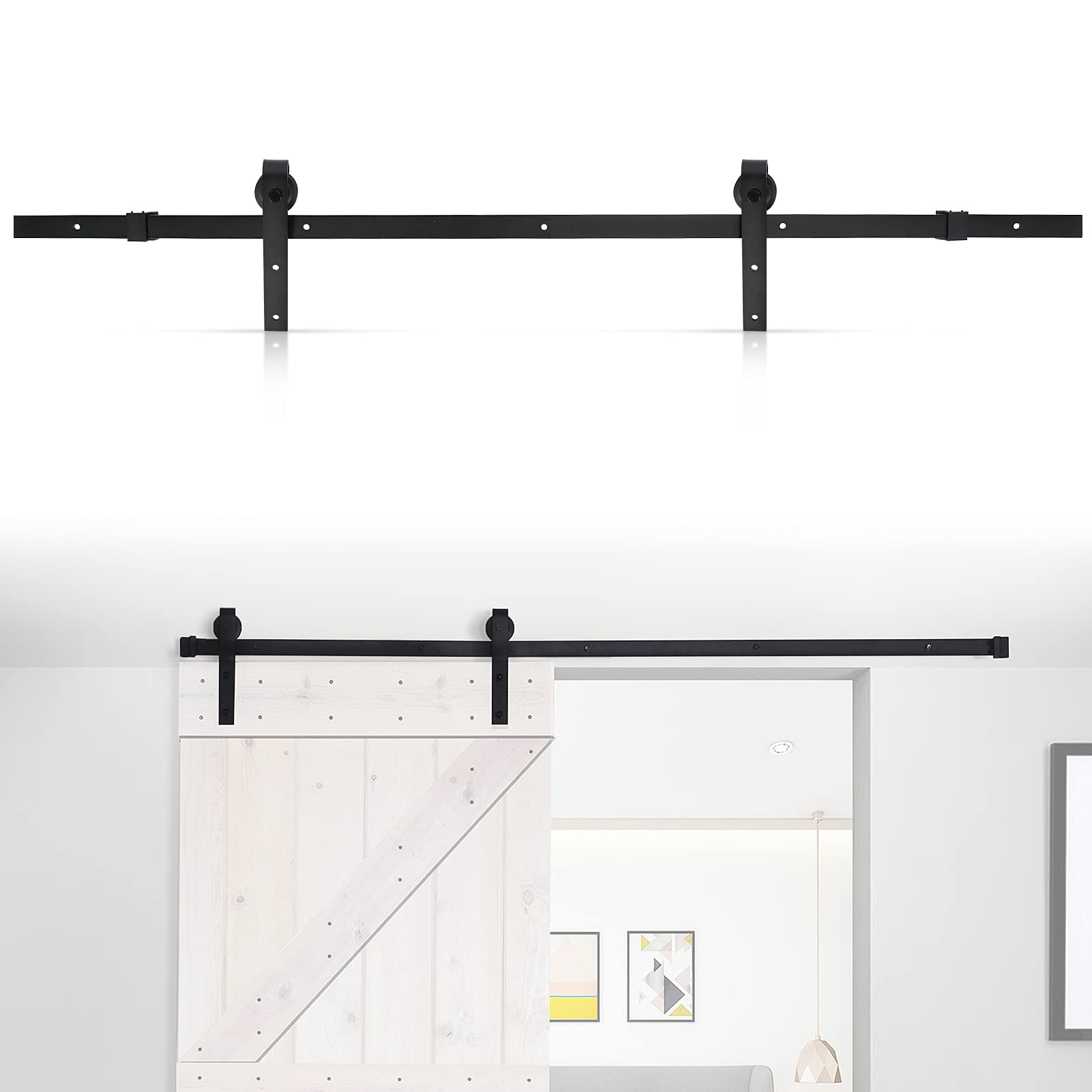 Heavy Duty Long Sliding Door Roller, Smooth Hanger Interior Door Rail Set, Durable Hardened Steel Door Roller Kit, Closet Roller Rail Kit for Single Interior Door Closet, Simple Retro Black Design