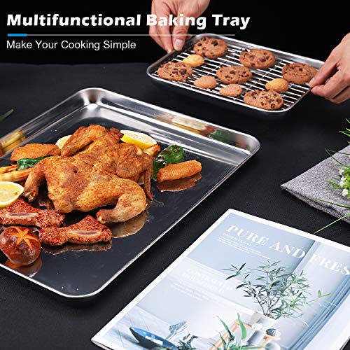 Baking Sheet with Rack Set, AASELM 2 Sets Stainless Steel Cookie Sheet