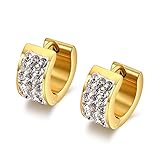 Chryssa Youree 7MM Mens Womens Stainless Steel Hoop Earrings Huggie Earrings CZ Inlaid Piercings Hypoallergenic(ED-45) (gold)