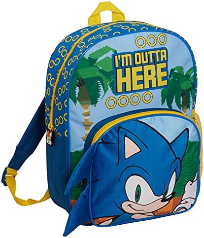 Sonic The Hedgehog 16 Inch Backpack - All Over Print School Travel Daypack, Durable Polyester, Not For Under 3 Years