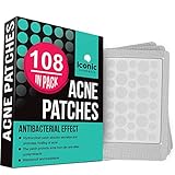 ICONIC Acne Pimple Healing Patch - Absorbing Cover, Invisible, Blemish Spot, Hydrocolloid, Skin Treatment, Facial Stickers, Two Sizes, Blends in with skin (108 Patches)