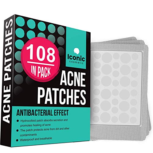 ICONIC Acne Pimple Healing Patch - Absorbing Cover, Invisible, Blemish Spot, Hydrocolloid, Skin Treatment, Facial Stickers, Two Sizes, Blends in with skin (108 Patches)