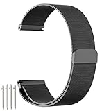 18mm 20mm 22mm Watch Band, amBand Fully Magnetic Closure Clasp Mesh Loop Milanese Stainless Steel Metal Replacement Band Bracelet Strap for Men's Women's Watch Black, Silver