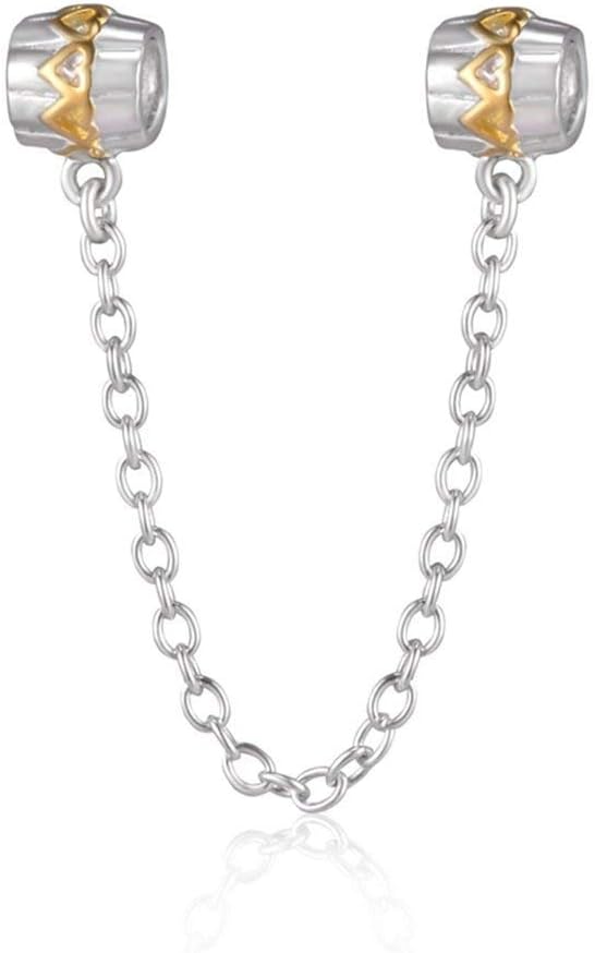Gold Hearts Safety Chain Stopper Clips Charm Genuine 925 Sterling Silver Bead Fit European Charms Bracelets