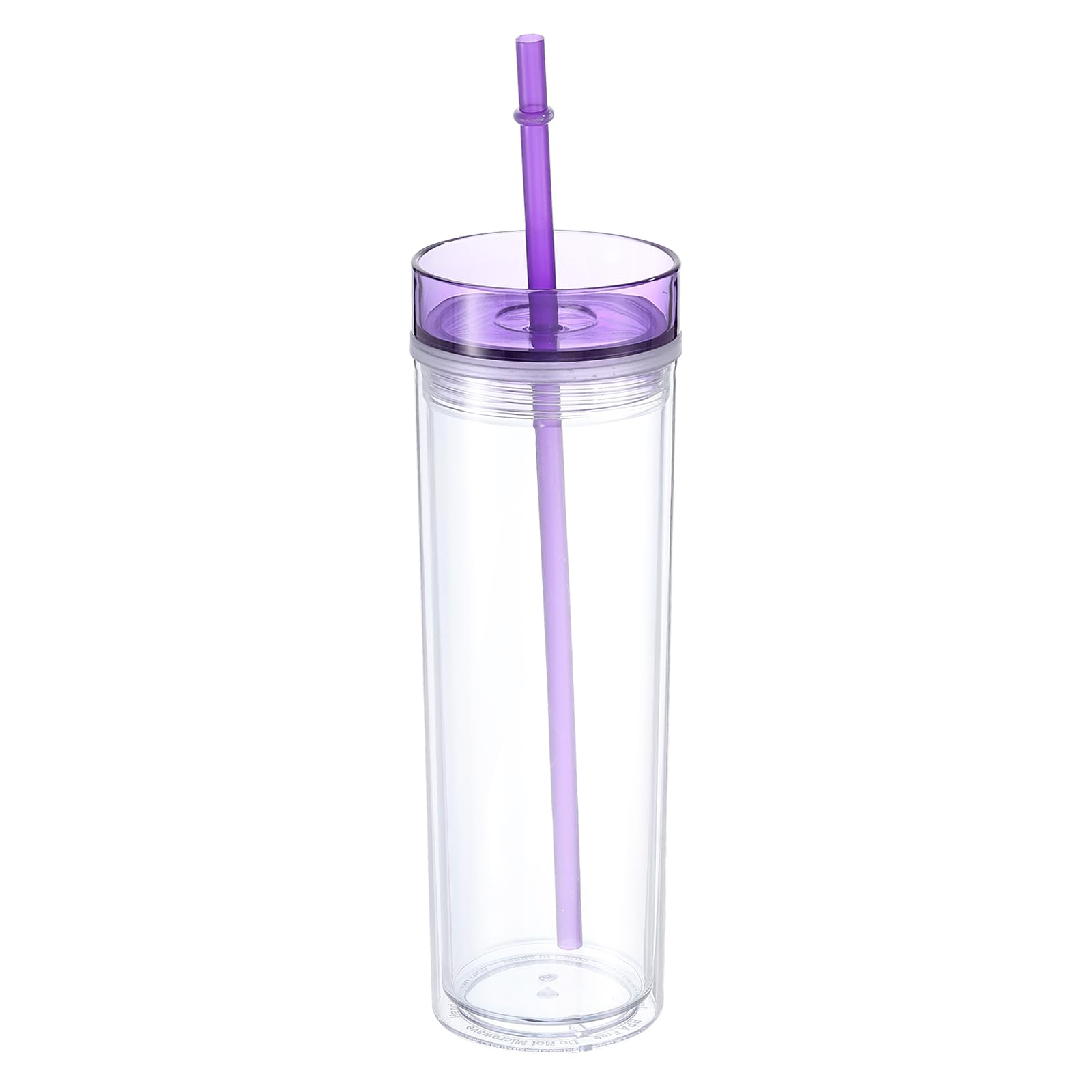 Uxcell Skinny Acrylic Tumbler with Lid and Straw, 16 Oz Reusable Double Wall Cups, Clear Travel Tumblers for Birthdays Gifts, Customization (Purple)