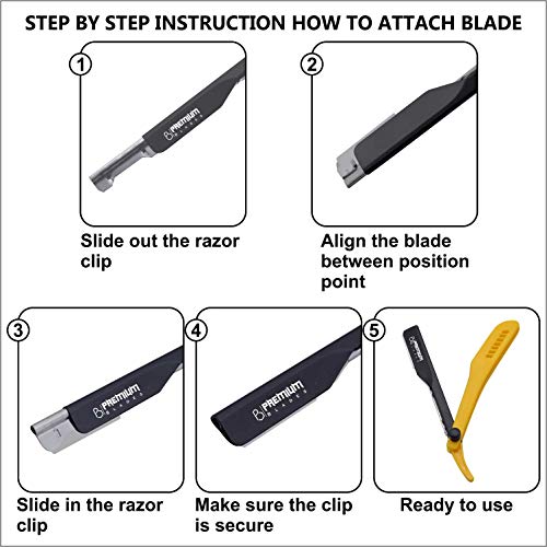 Professional Slide Out Barber Replaceable Blade Straight edge Razor, Durable Yellow Plastic Handle Shavete Razor Best for Fine Shave by ''Premium Blades''