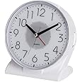 EASIBEST Silent No Ticking Analog Alarm Clock,Readable for Seniors Vision Impaired,Easy to Set,Snooze,Crescendo Alarm,Led Light,AA Battery Operated,White