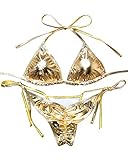OMKAGI Ladies' New Liquid String Bikini Metallic Thong Bathing Suit 2 Pieces Swimsuit