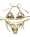 OMKAGI Ladies Liquid String Bikini Metallic Thong Bathing Suit 2 Pieces Swimsuit