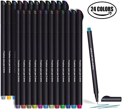 24 Fineliner Color Pen Set, 0.4mm Writing Drawing Pen, Porous Fine Point Pens Markers, Fine Line Colored Sketch Writing Drawing Pens for Bullet Journal Planner Note Taking and Coloring Book (Black)