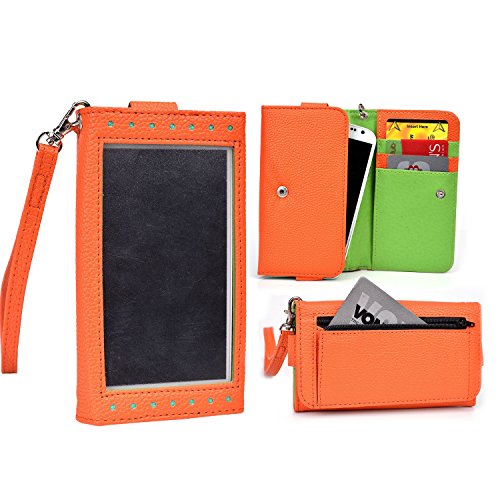 Cooper Cases(TM) Expose Women's Clutch BlackBerry Z3 / Z30 / Leap Smartphone Wallet Case in Orange/Lime (Universal Design, Screen Shield, Credit Card/ID Slots, Pocket)