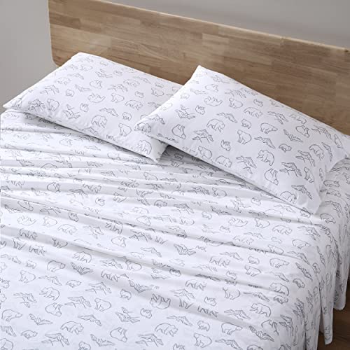 Eddie Bauer - Full Sheets, Cotton Percale Bedding Set, Crisp & Cool Home Decor (Smokey Bear Camp Grey, Full)