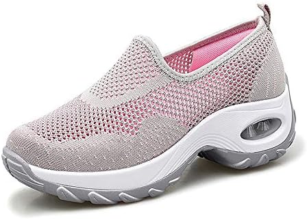 Womens Running Sports Shoes Air Shock Absorbing Mesh Lightweight Breathable Gym Walking Sneakers Breathable Slip On Trainers Black Gray Purple Red White 3-9 UK