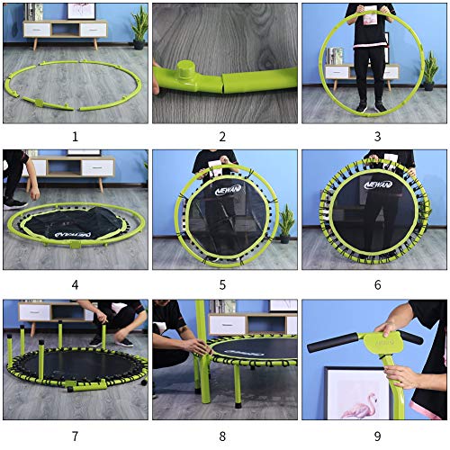 Newan 48" Silent Trampoline with Adjustable Handle Bar, Fitness Trampoline Bungee Rebounder Jumping Cardio Trainer Workout for Adults - Max Limit 330 lbs