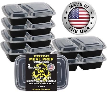 Pride Nutrition Meal Prep Food Containers Made in The USA Bpa Free 2 Compartment Proportional Durable Stackable Freezable Microwaveable with Lids Top Rated Long Lasting by (16 Pack)