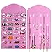 Supertech Jewelry Hanging Organiser 32 Pockets 18 Hook and Loops Double-Sided Jewellery Earrings Necklace Wardrobe Storage Organiser Accessory Holder Storage Bag,Pink
