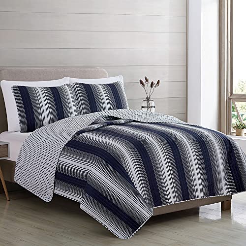 Great Bay Home 3Piece Reversible Navy King Quilt Comforter with 2