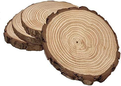 Natural Pine Round Rustic Wood Slice Slab, Tree Bark, 4 Pack Sanded 6-7" Diameter (Medium) Wedding Centerpiece, Arts and Crafts, DIY Woodland Projects, Table Chargers, Coasters, Trivet, Country Decor