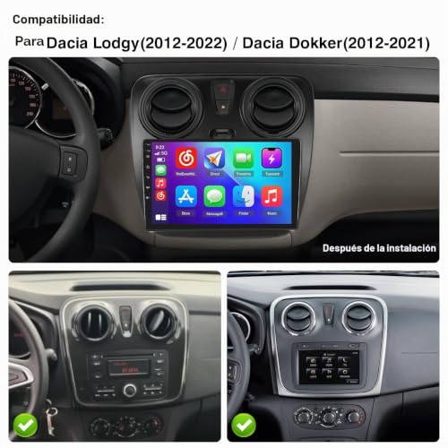 [Qualcomm] 8 Core 4+64G Android 15 Car Radio for Renault Lodgy 2021/Dokker 2012-2020 Wireless Carplay Android Auto,9 Inch Screen Car Radio Cooling/BT/WiFi/Reverse Camera/DSP/FM/RDS/SWC
