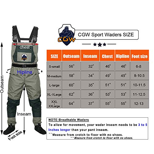 CGW Bootfoot Fishing High Chest Waders for Men with Stockingfoot Boots