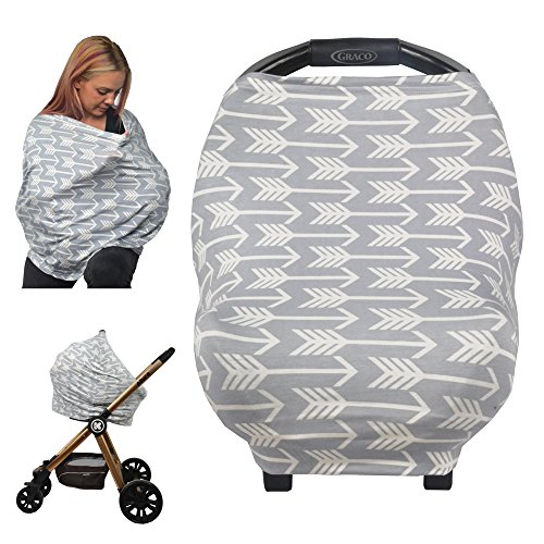 Nursing Cover, Car Seat Canopy, Shopping Cart, High Chair, Stroller and Car Seat Cover for Boys and Girls - Best Stretchy Infinity Scarf and Shawl - Multi Use Breastfeeding Cover Up - Arrow Pattern