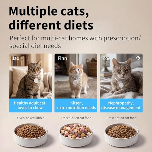 Automatic Cat Food Dispenser RFID, 5G WiFi Automatic Cat Food Dispenser, Personalized Meals with Collar and Cat Recognition, 1-10 Meals, Ceramic Bowl, 4.6L