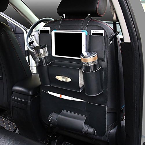 Kick Mats, AutoEC Car Seat Back Protector and Car Backseat Organizer with iPad Holder, Multipurpose Use for Baby Kids Travel Accessories (2 Pack, Black)