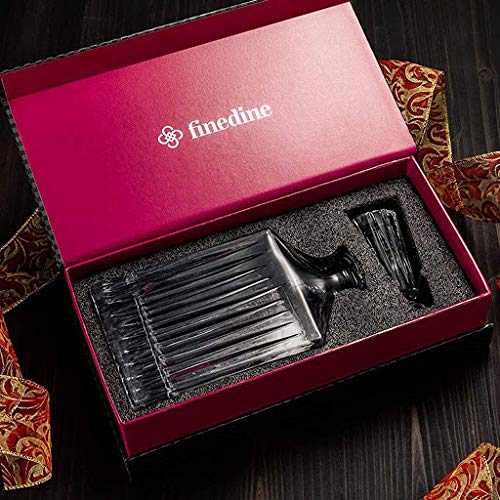 FineDine European Style Glass Whiskey Decanter & Liquor Decanter with Glass Stopper, 30 Oz.- With Magnetic Gift Box - Aristocratic Exquisite Striped Design - Glass Decanter for Alcohol Bourbon Scotch. - Thumbnail 2