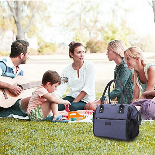 Oxford Lunch Bag Insulated Wide-Open Large Tote USB Charge Port Durable Organizer for Women Men Adult College Work Picnic Hiking Beach Fishing Reusable Cooler Bags Ladies Container (Blue)