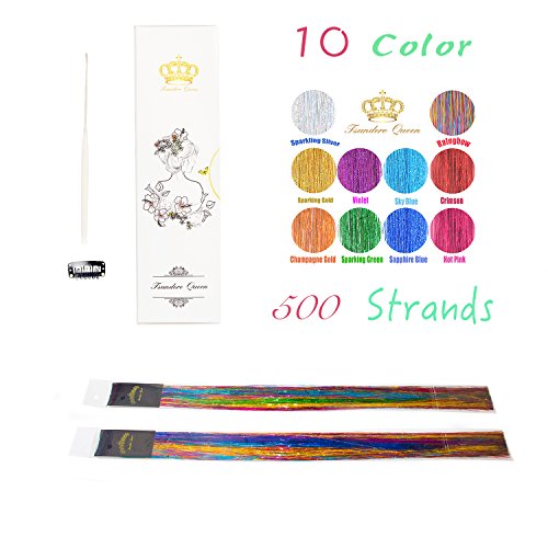 40   Hair Tinsel 500 Strands Ten Color Super brightï¼ˆSparking Gold, Green, Hot Pink, Rainbow, Champagne Gold, Crimson, Sky Blue, Sapphire Blue, Silver, Violet)
