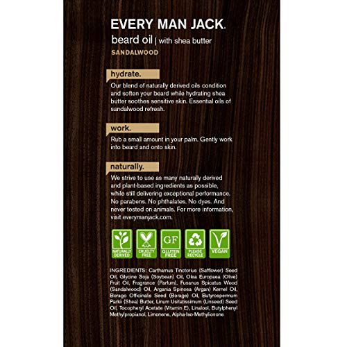 Every Man Jack Mens Beard Oil Subtle Sandalwood Fragrance Deeply