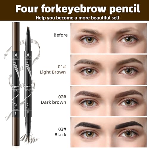 Eyebrow Pencil, Waterproof 2 in 1 Dual Ended Eyebrow Pencil with Microblading Durable Eyebrow Pencil with Eyeliner Pen Head for Multiple Uses (Dark Brown)