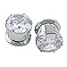 ZS Gorgeous Cubic Zirconia Tunnels Plugs 316L Stainless Steel Screw Tunnels Ear Expander Stretcher Piercing Ear Gauges Black Tunnel Gauges (Silver, 5/8