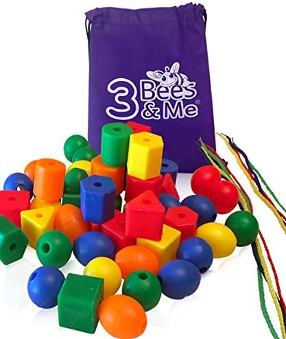 3 Bees Me Toddler Learning Toys 50 Jumbo Lacing Beads For Toddlers And Kids Educational Colour Sorting Shape Activities Fine Motor Skills Toy Buy Online At Best