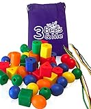3 Bees & Me Fine Motor Skills Toys - 50 Jumbo Lacing Beads for Toddlers and Kids - Color Sorting Toy