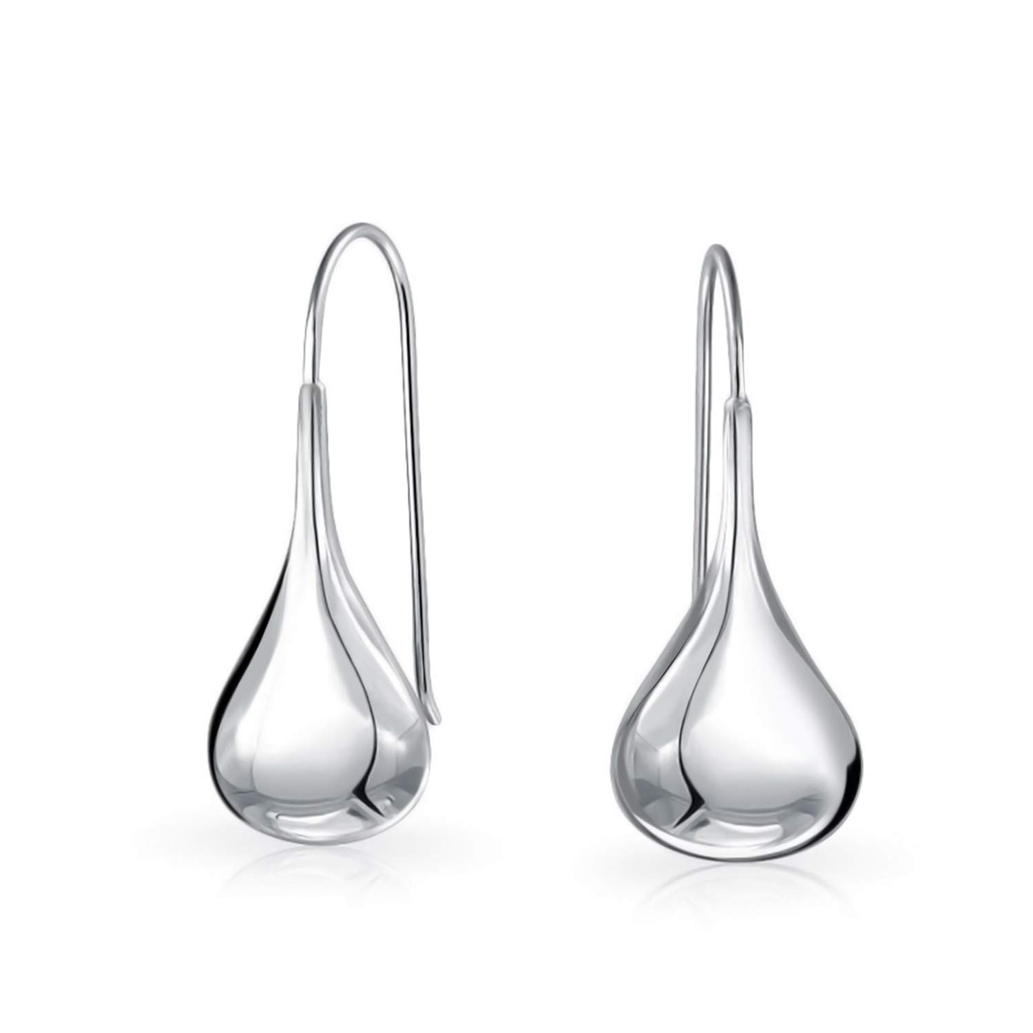 Simple Plain Puffed Teardrop Pear Shaped Rain Drop Earrings For Women Fishhook Threader Polish Sterling Silver 1.5 Inch
