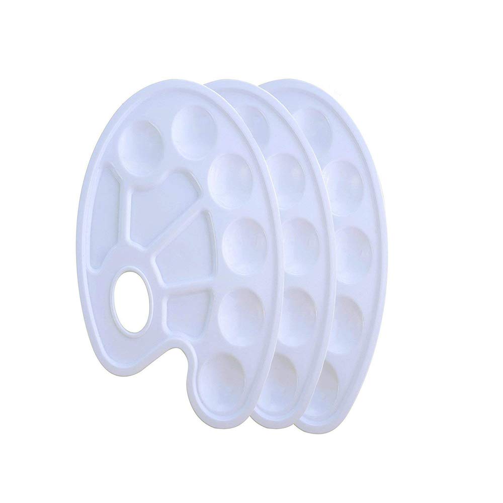 Morkia 3 Pcs Paint Palettes, Oval Watercolor Artist Paint Tray Palettes with Thumb Hole, Perfect for Acrylic, Oil, Watercolor Paints and Paint Brushes, 10 Wells