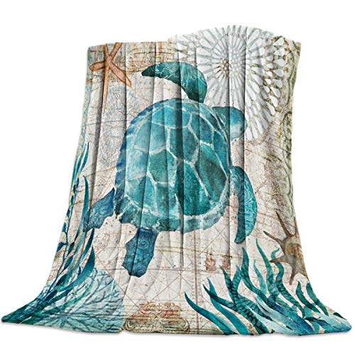 Aomike Flannel Fleece Throw Blanket for Couch- 39" x 49", Underwater World Sea Turtle Nature Watercolor Style Blanket Super Soft Cozy Plush Microfiber Fluffy Blanket Lightweight Warm Bed Blanket