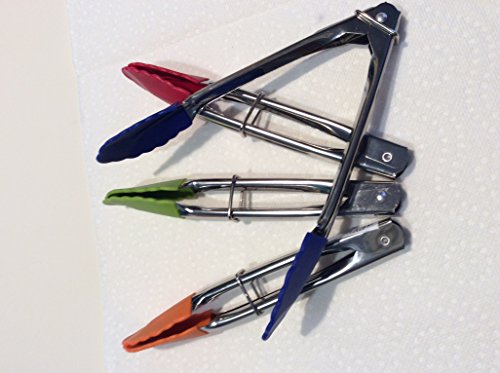 Serving Tongs Set Of 4 Mixed Colors, Stainless Steel With Silicone Tips